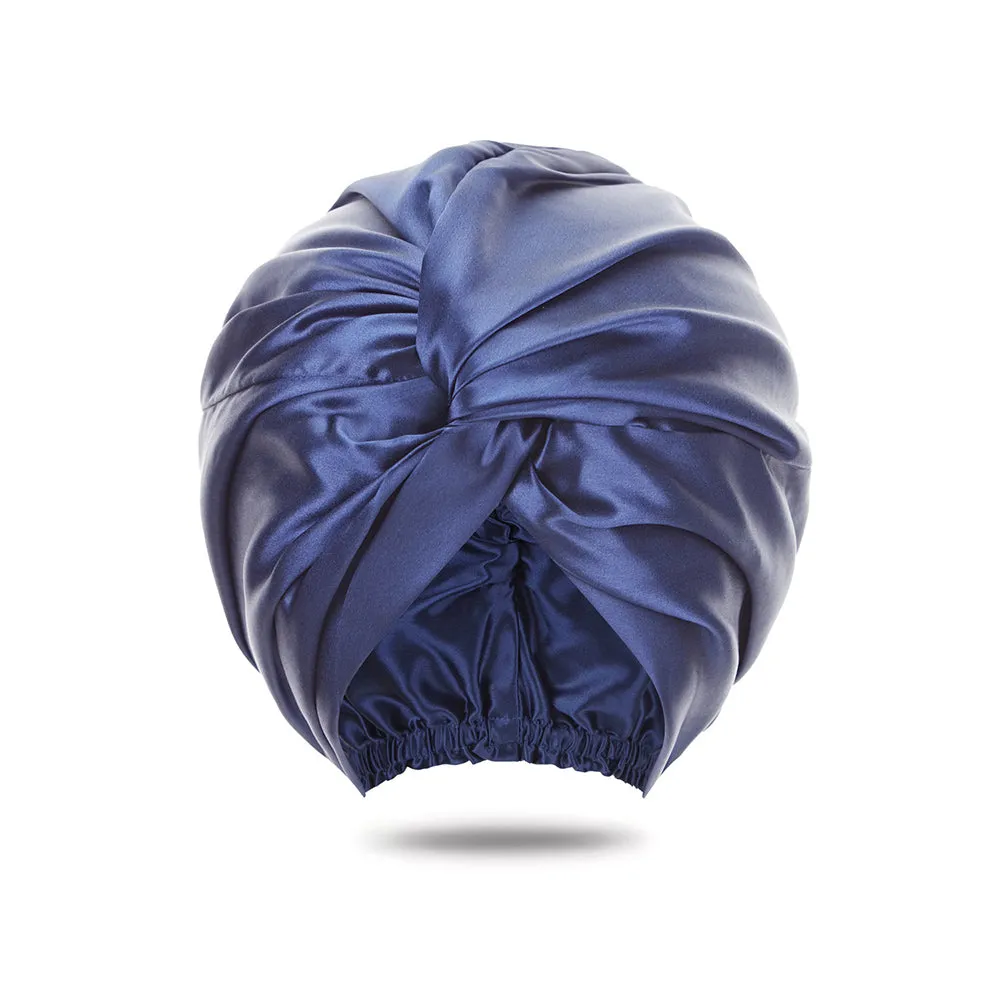Double Layer Silk Bonnet - Navy Blue