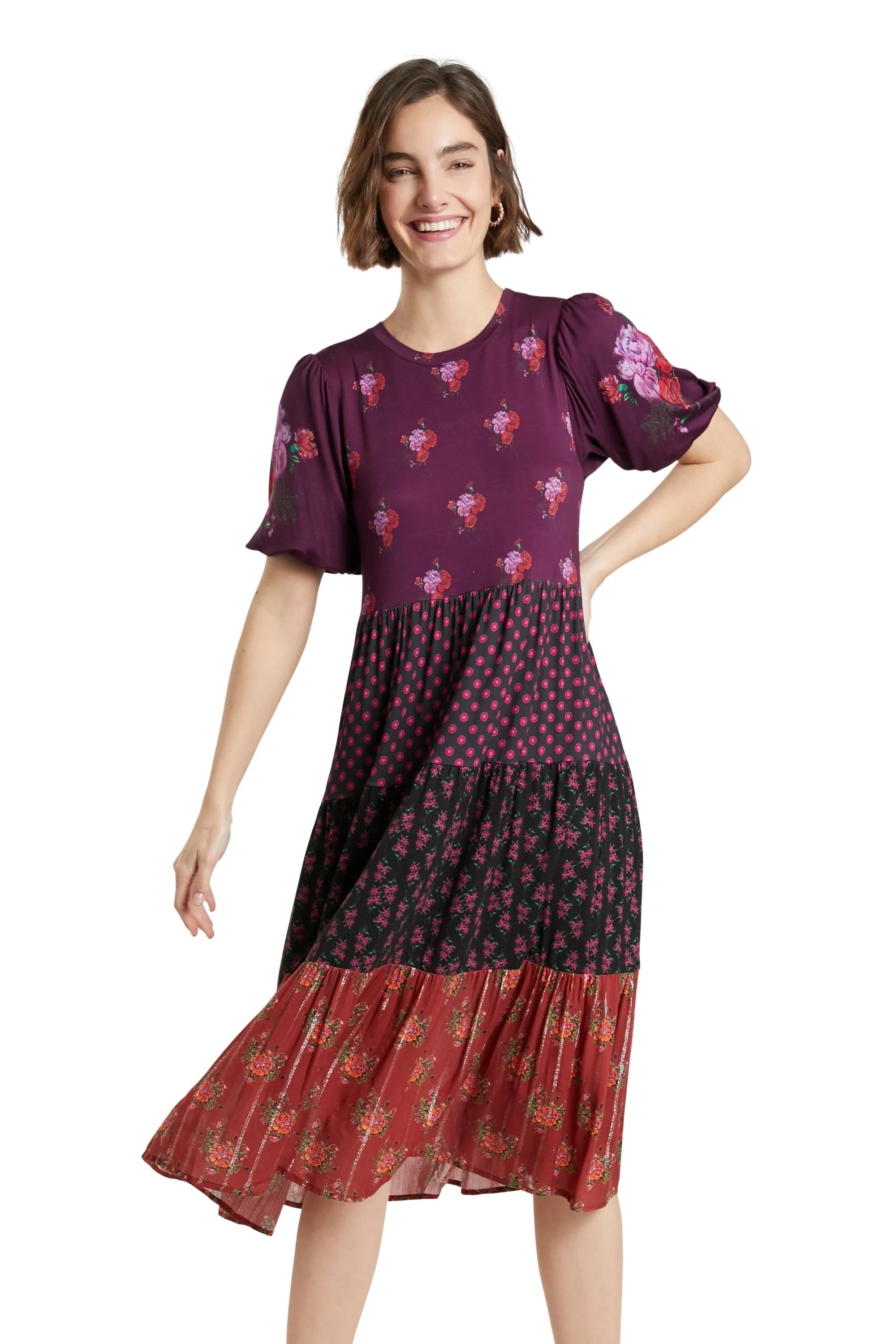 Dover Romantic Floral Purple Maxi Dress with Tiered Skirt Desigual Style 21WWVK36