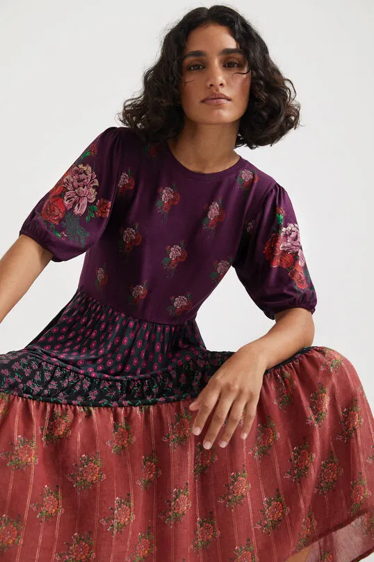 Dover Romantic Floral Purple Maxi Dress with Tiered Skirt Desigual Style 21WWVK36