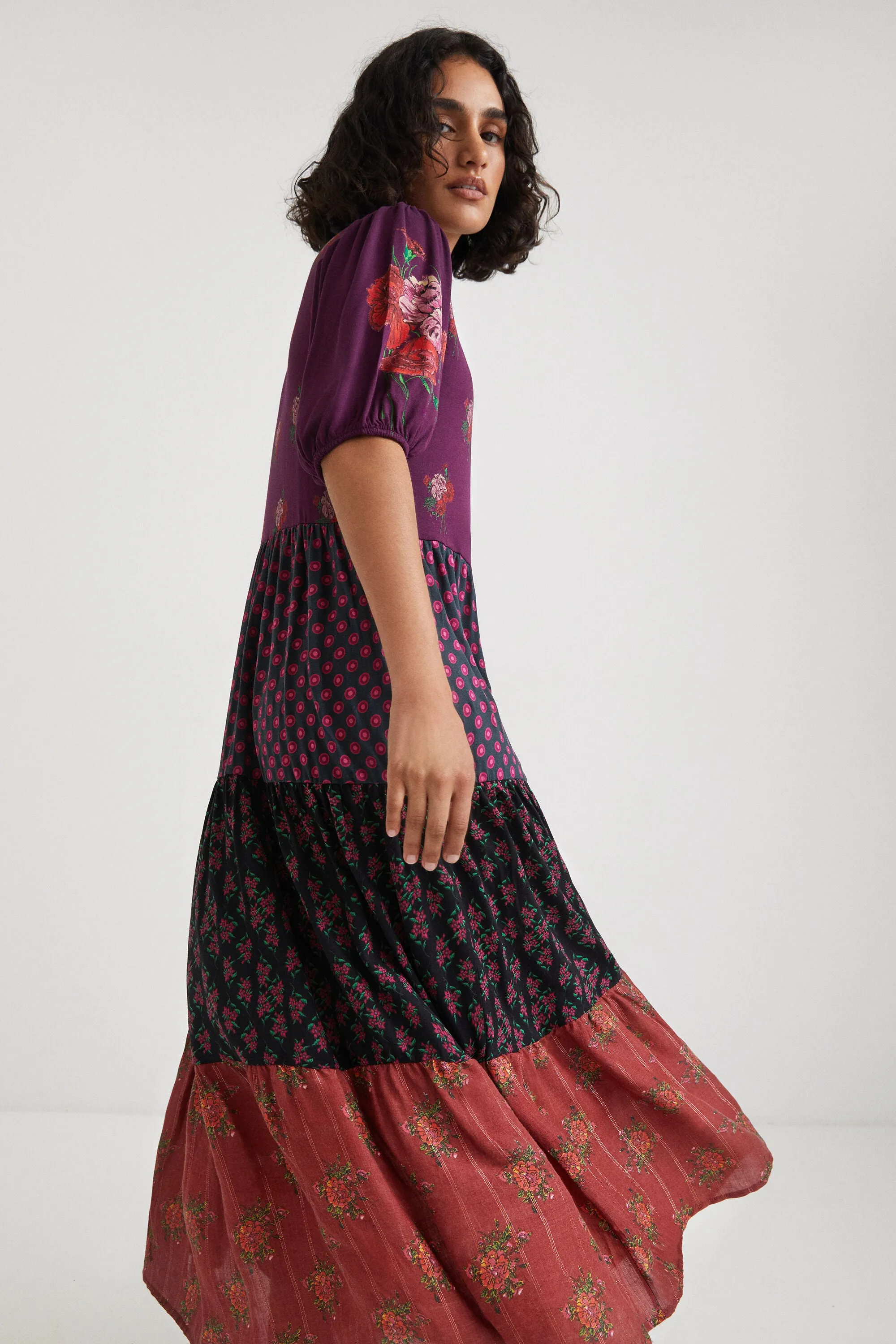 Dover Romantic Floral Purple Maxi Dress with Tiered Skirt Desigual Style 21WWVK36