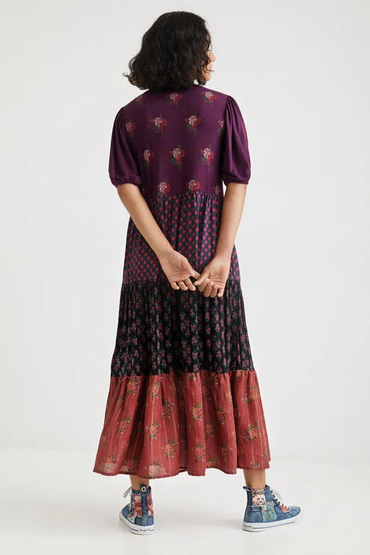 Dover Romantic Floral Purple Maxi Dress with Tiered Skirt Desigual Style 21WWVK36