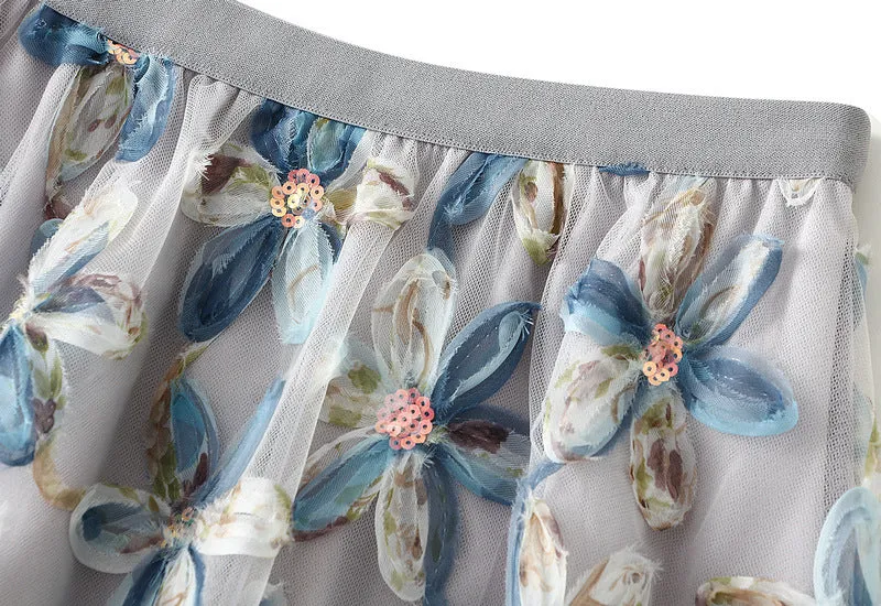 Exquisite Floral Sequined Fairy Gauze Skirt