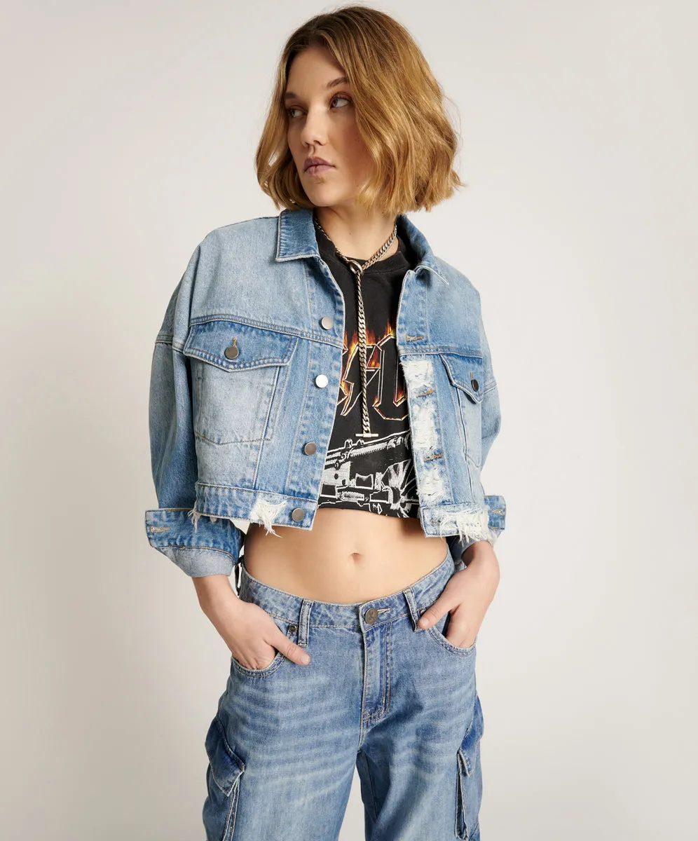 Faded Blue Cropped Denim Jacket