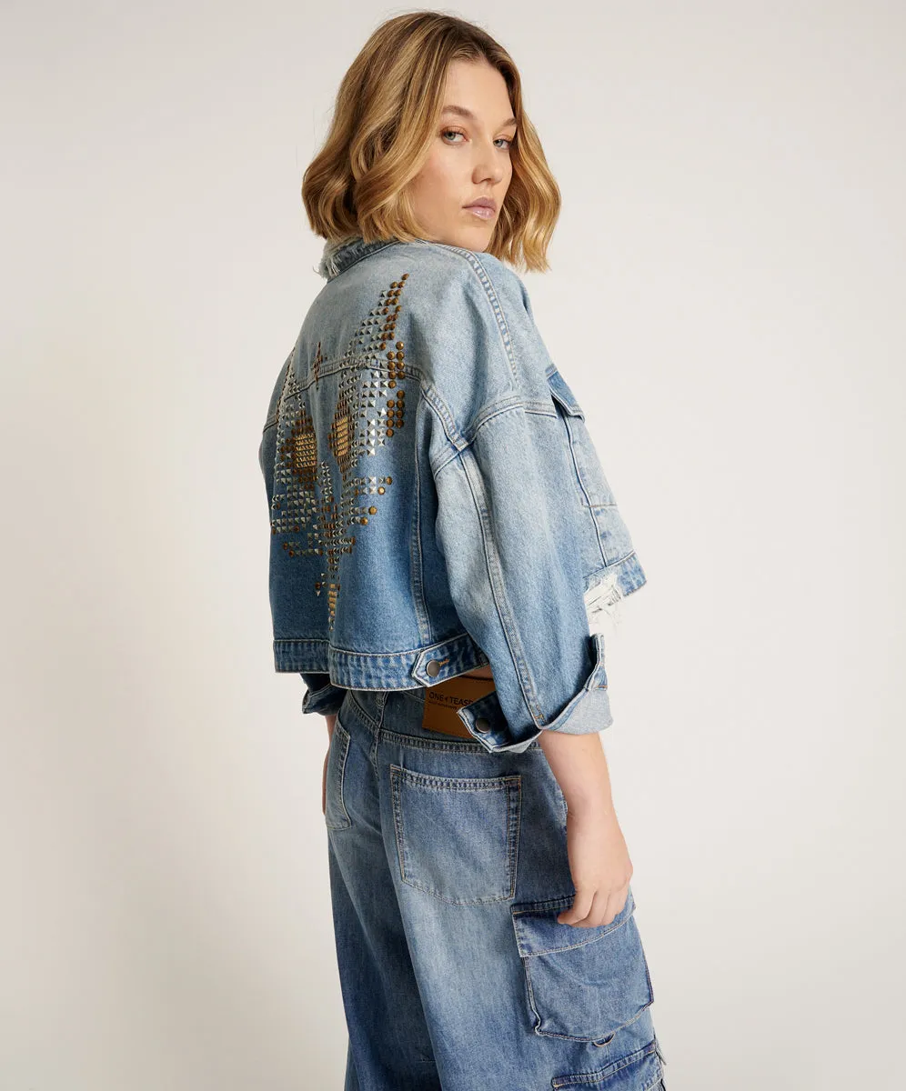 Faded Blue Cropped Denim Jacket