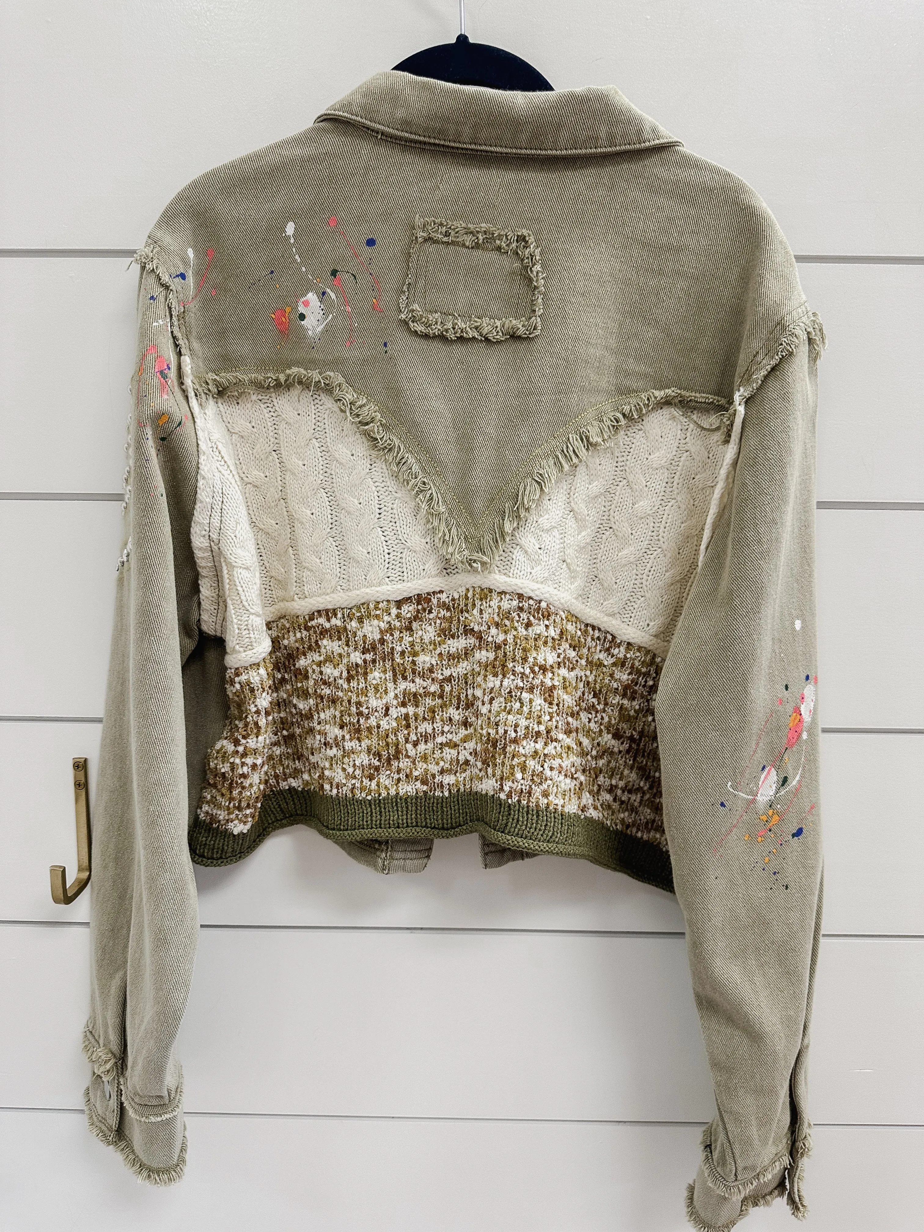 FINAL SALE Paint Splatter Twill Jacket - Olive