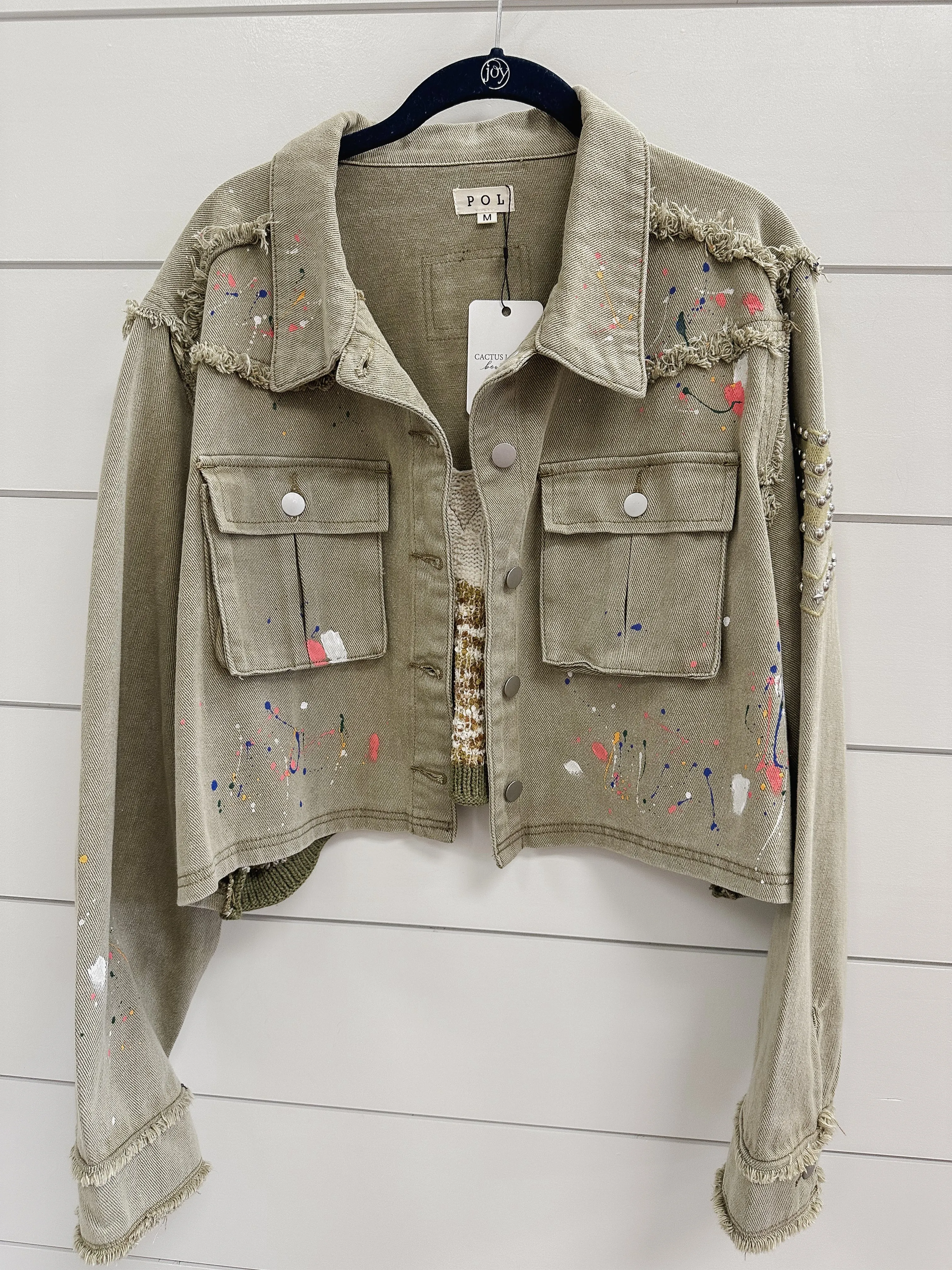 FINAL SALE Paint Splatter Twill Jacket - Olive