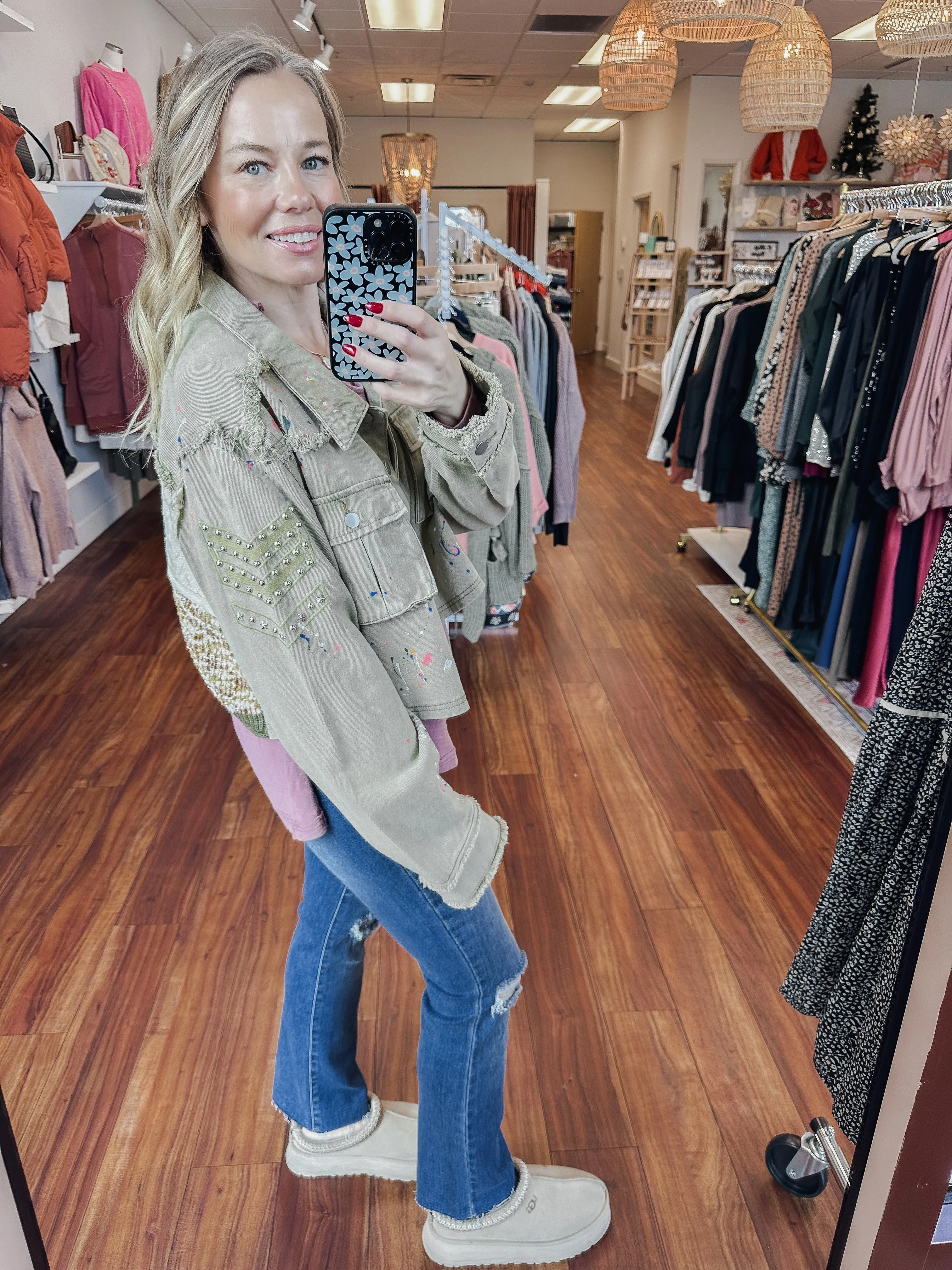 FINAL SALE Paint Splatter Twill Jacket - Olive