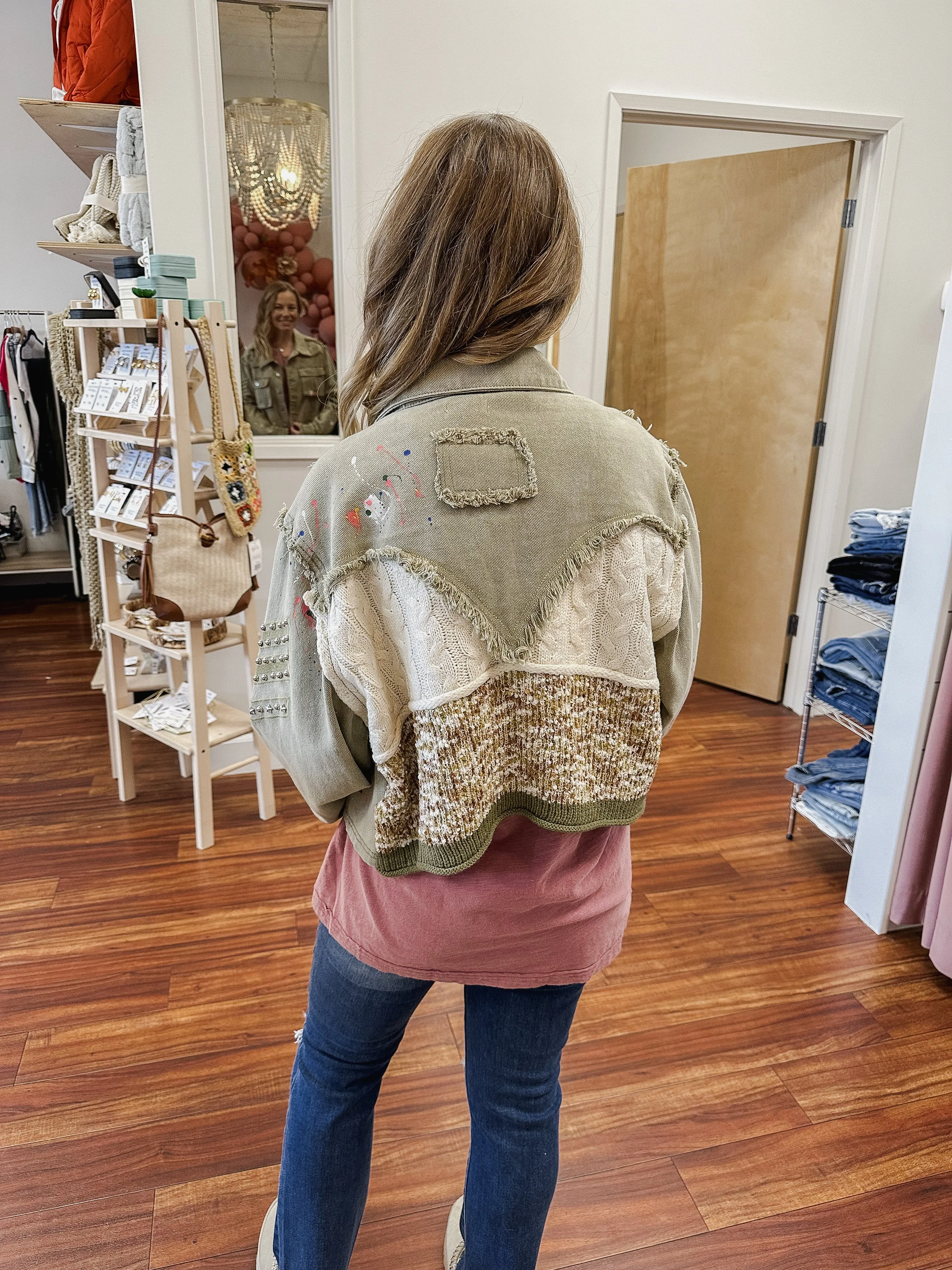 FINAL SALE Paint Splatter Twill Jacket - Olive