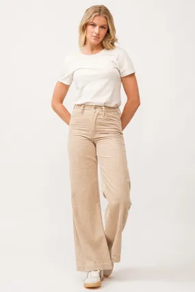 FIONA HIGH RISE CLEAN HEM WIDE LEG PANTS FOAM CREAM CORDUROY