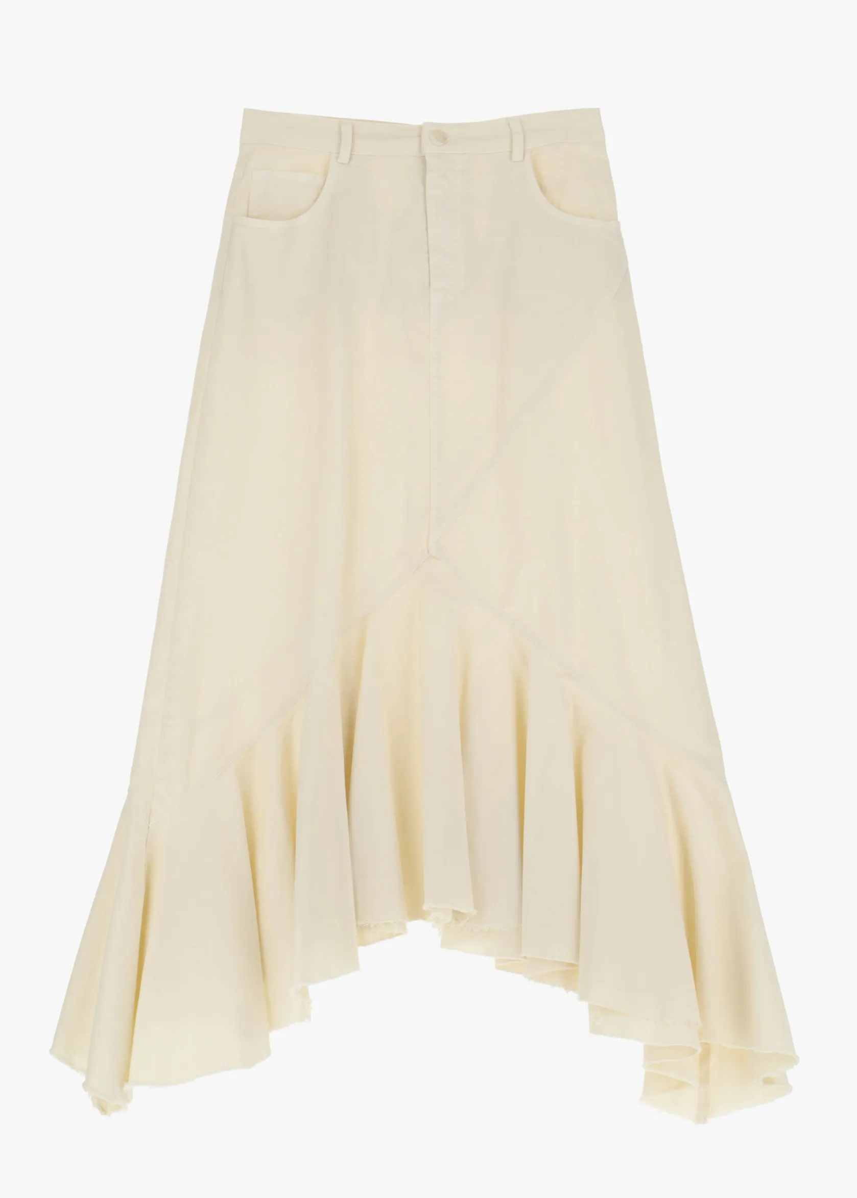 Frayed Hem Hi Low Ruffle Skirt