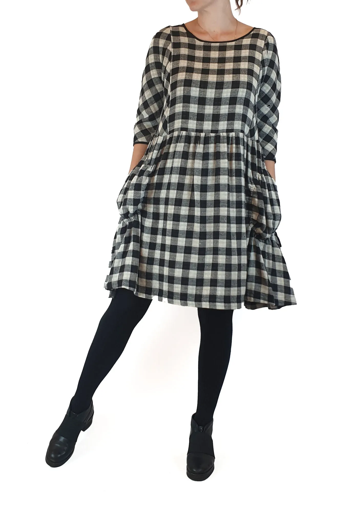 Gorman black and white linen-cotton check print dress size 8