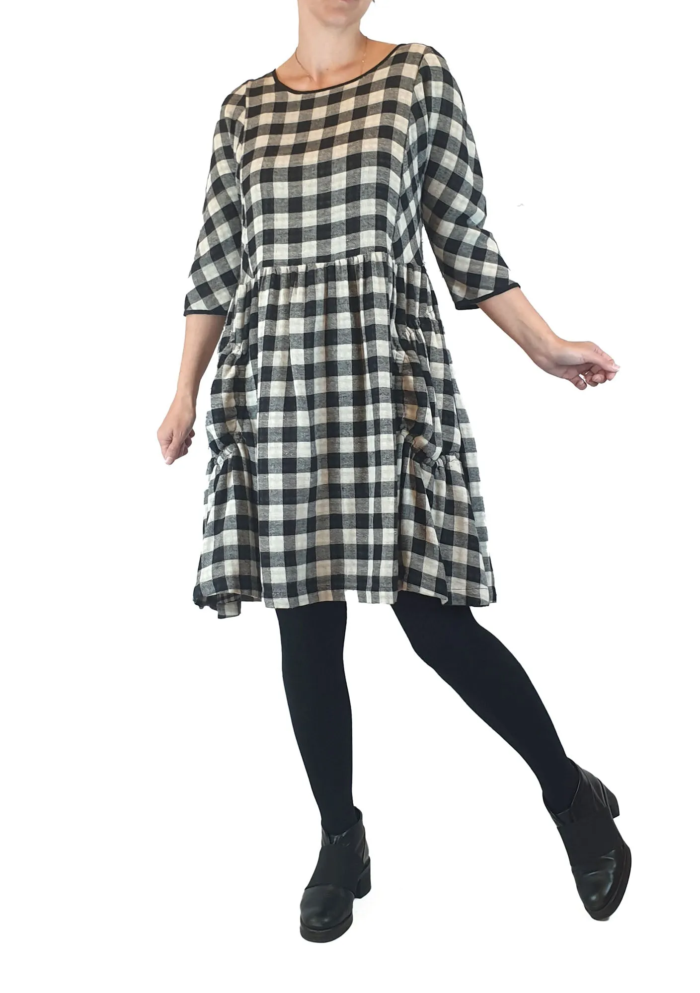Gorman black and white linen-cotton check print dress size 8