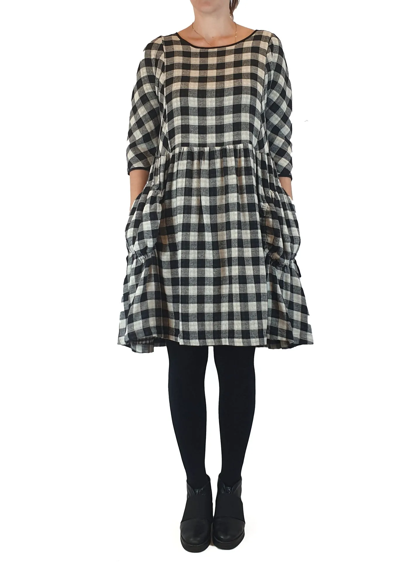 Gorman black and white linen-cotton check print dress size 8