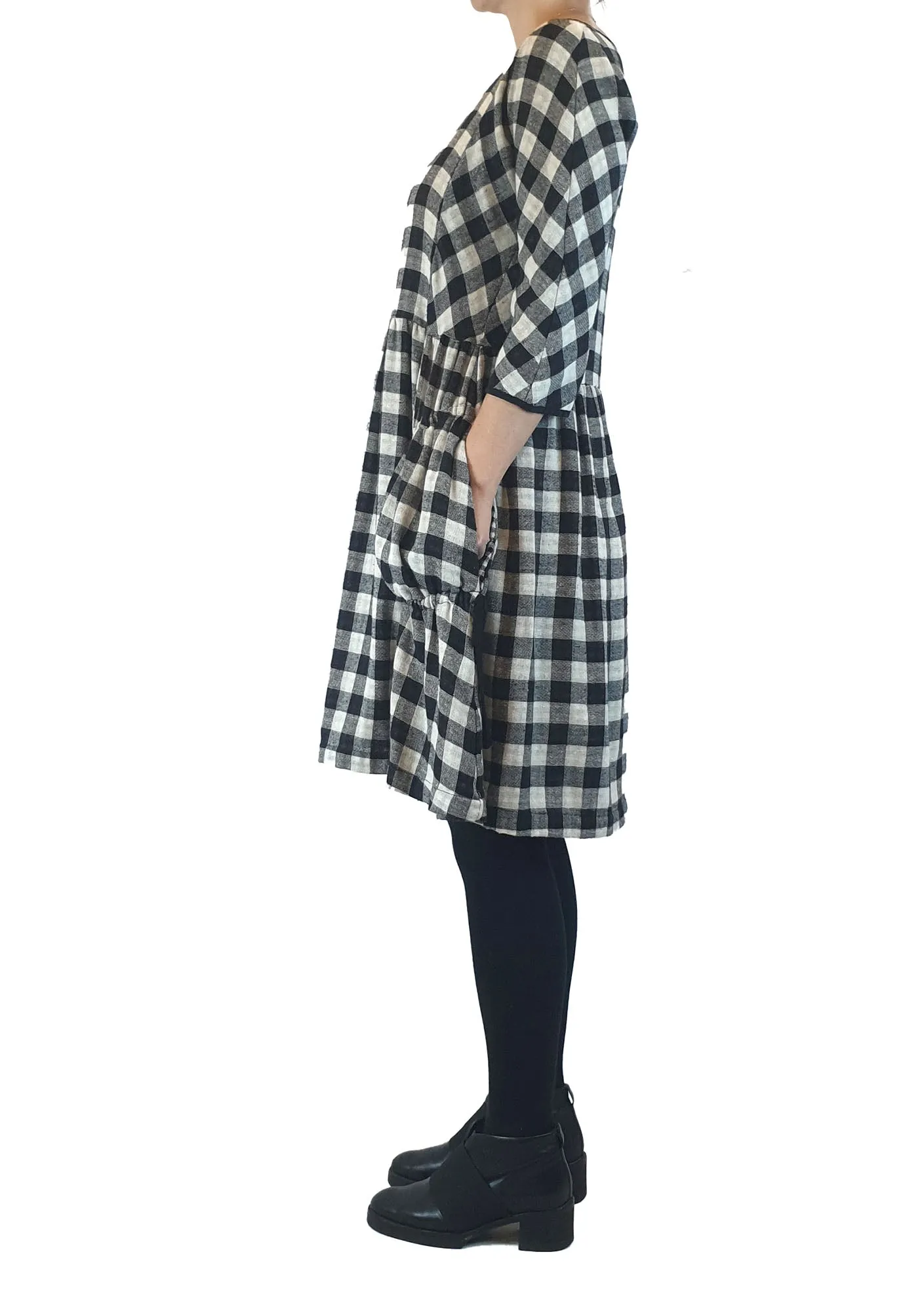 Gorman black and white linen-cotton check print dress size 8