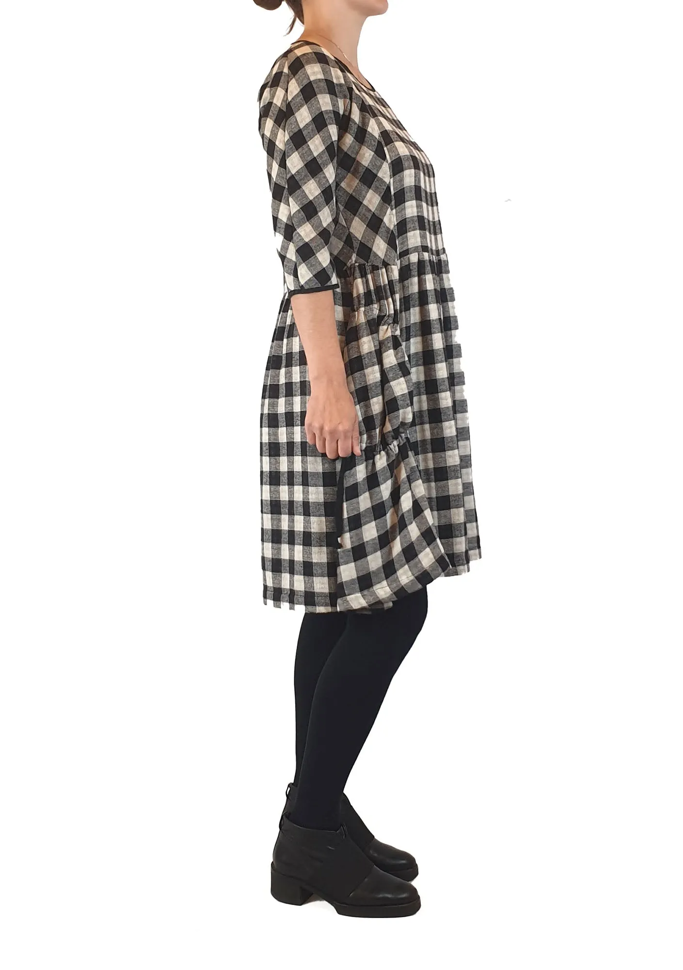 Gorman black and white linen-cotton check print dress size 8