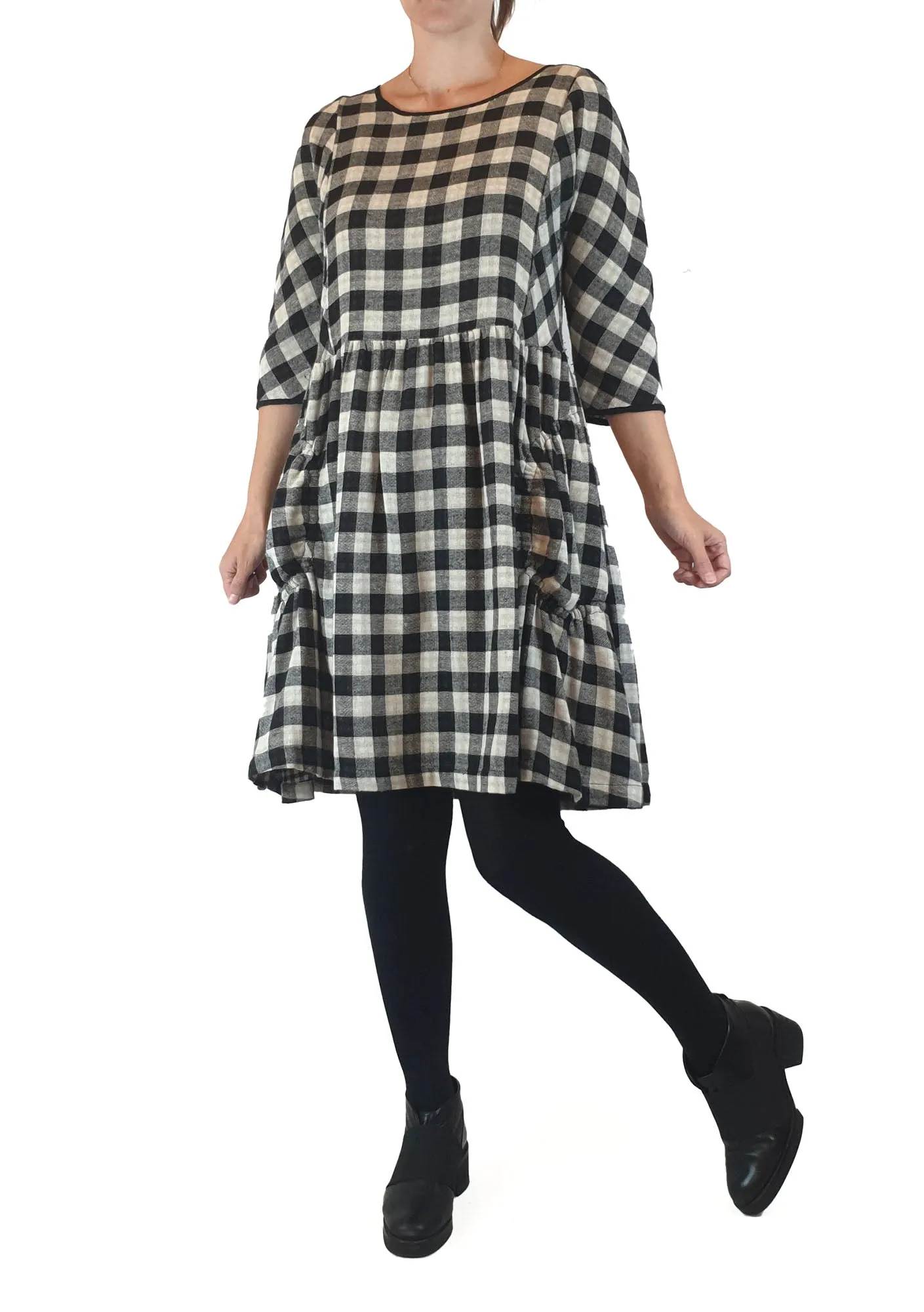 Gorman black and white linen-cotton check print dress size 8