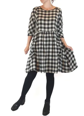 Gorman black and white linen-cotton check print dress size 8