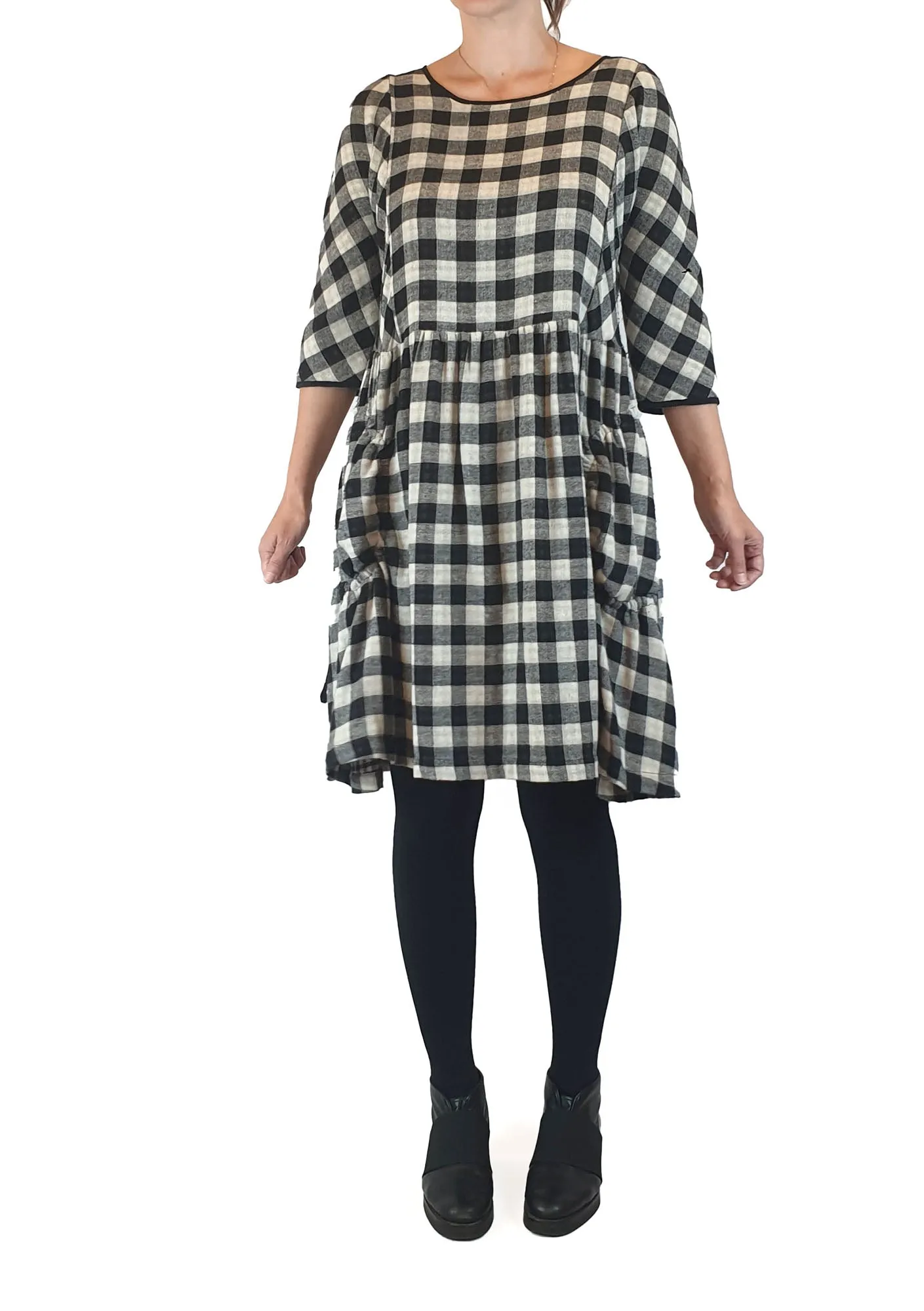 Gorman black and white linen-cotton check print dress size 8