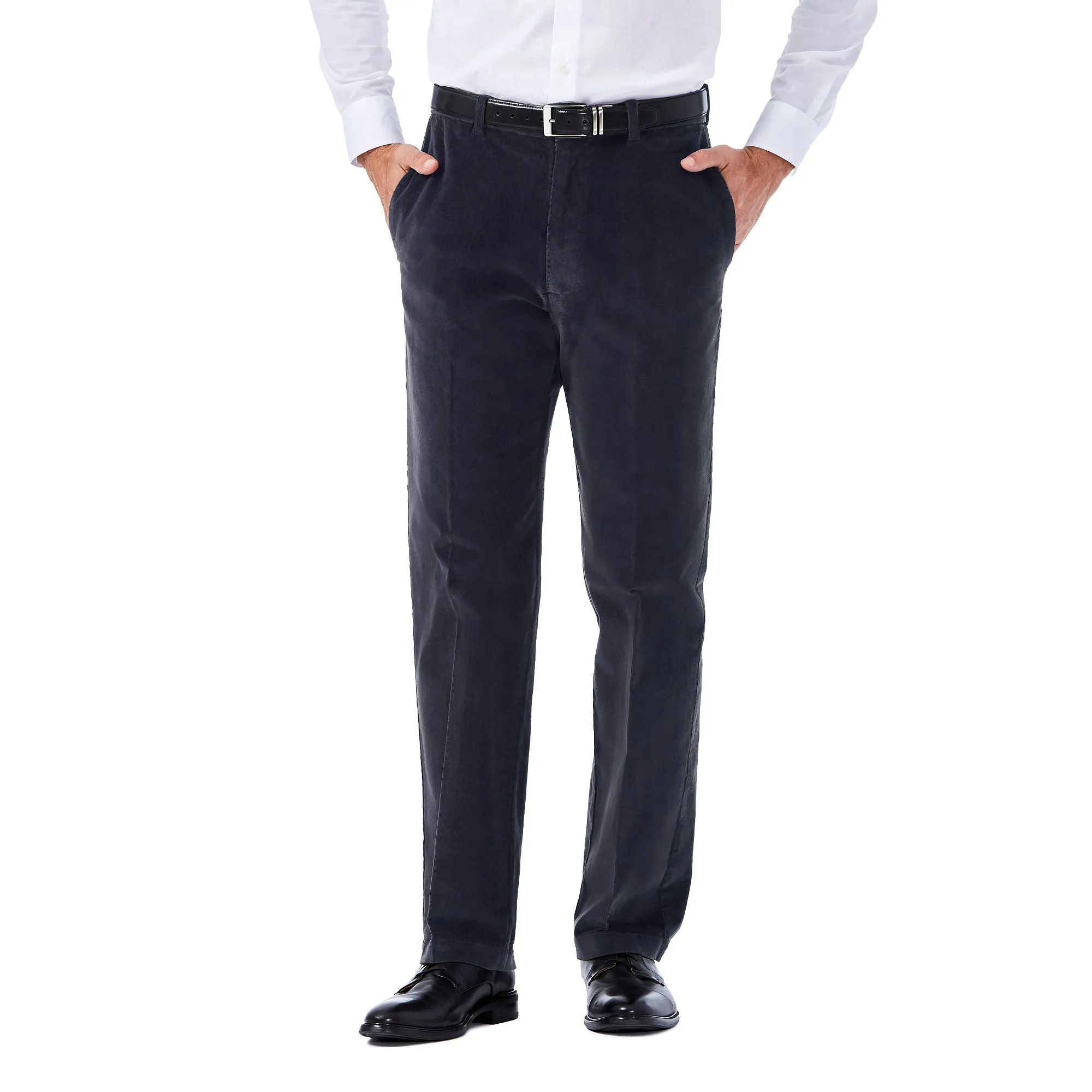 Haggar Mens Classic fit Casual Corduroy Pants 36 / 29 Grey Solid Stretch