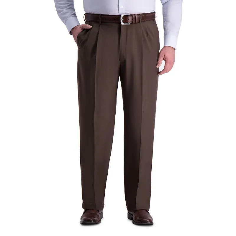 Haggar Mens Classic fit Dress Pants 52 / 30 Brown Solid Stretch