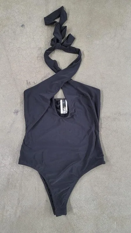 Halter Cross Lined Snap Button Bodysuit