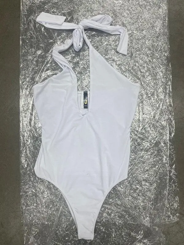 Halter Cross Lined Snap Button Bodysuit