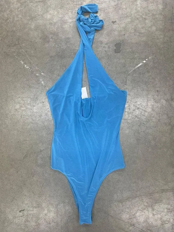Halter Cross Lined Snap Button Bodysuit