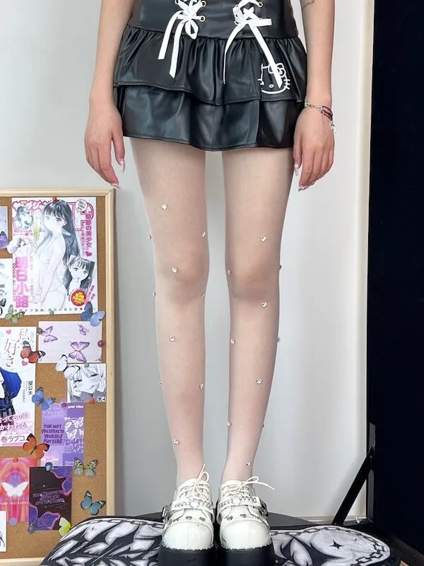 Handmade glitter heart rhinestone tights