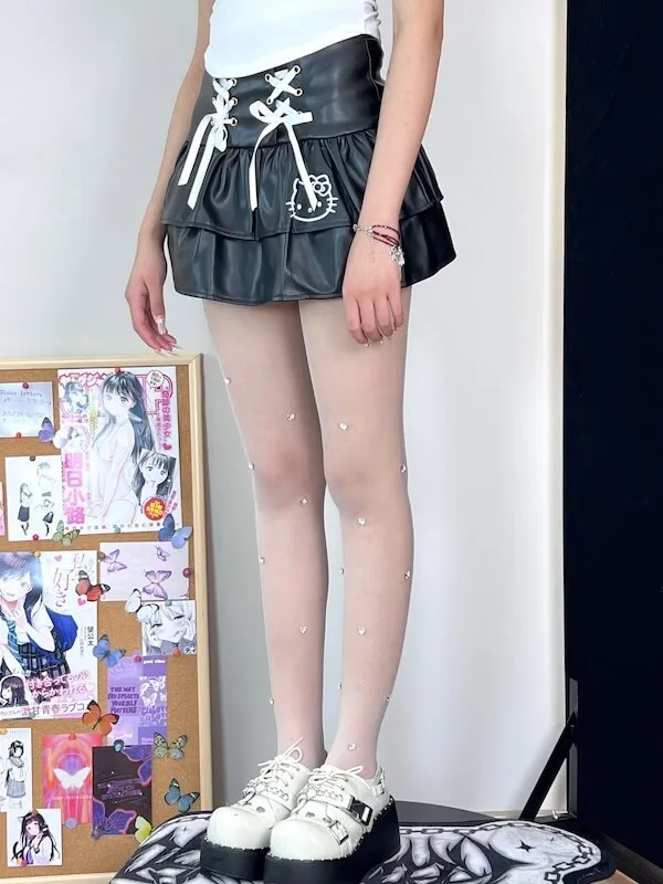 Handmade glitter heart rhinestone tights