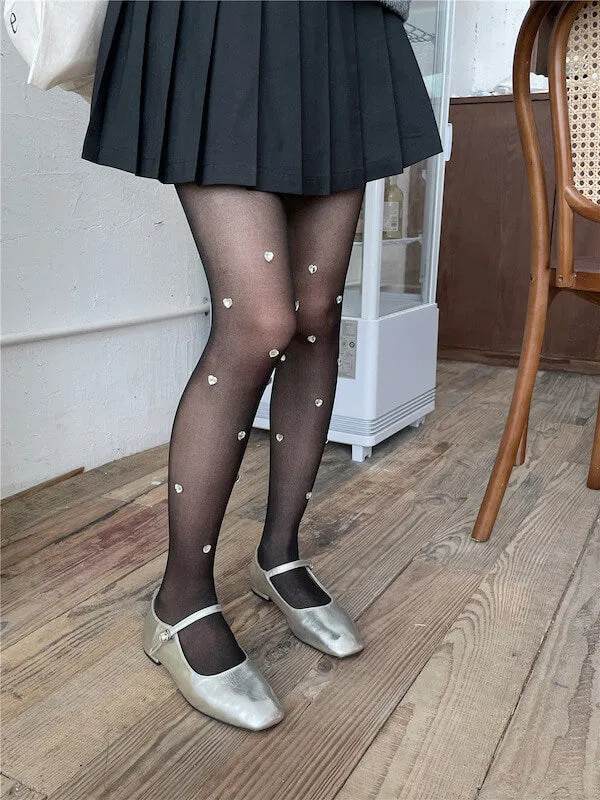 Handmade glitter heart rhinestone tights