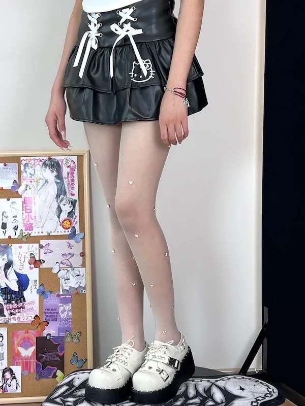 Handmade glitter heart rhinestone tights