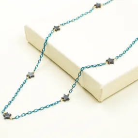 Hematite Stars on Turquoise & Gold Chain Necklace