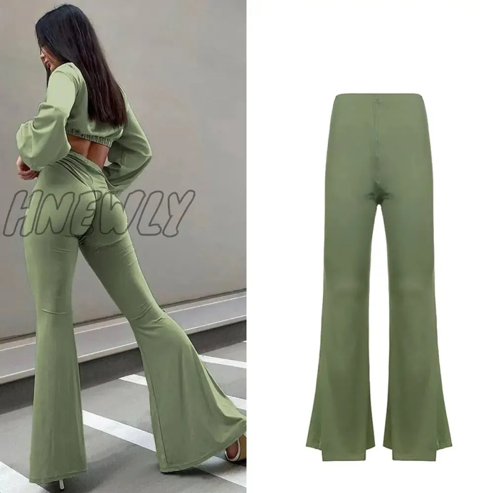 Hnewly Autumn Solid Slim Flare Pants Women High Wasit Elegant Fashion Casual All-Match Body-Shaping Streetwear Female Trousers -CD