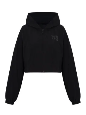 Hooded Cropped Zip Jacket Black