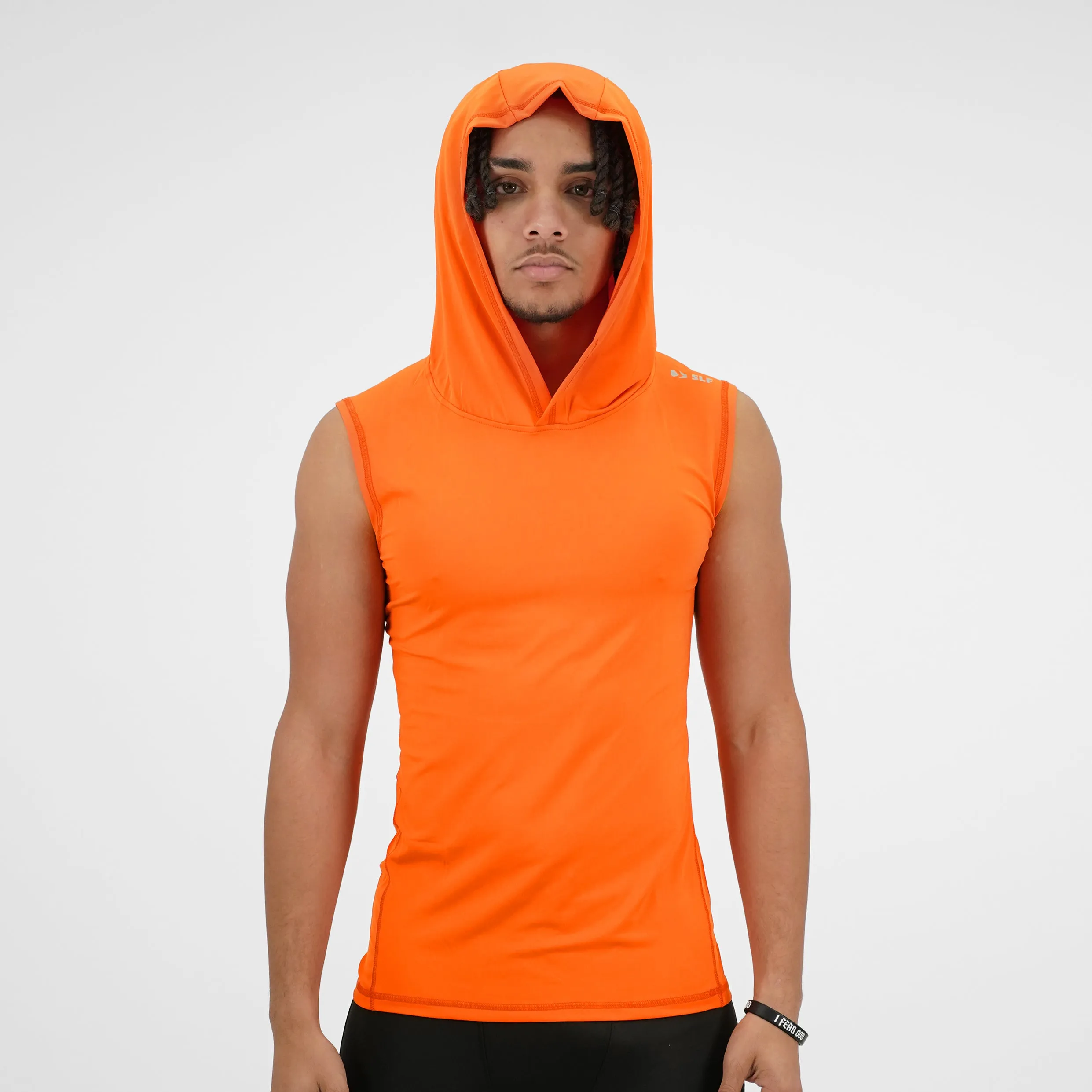 Hot Orange Sleeveless Compression Hoodie