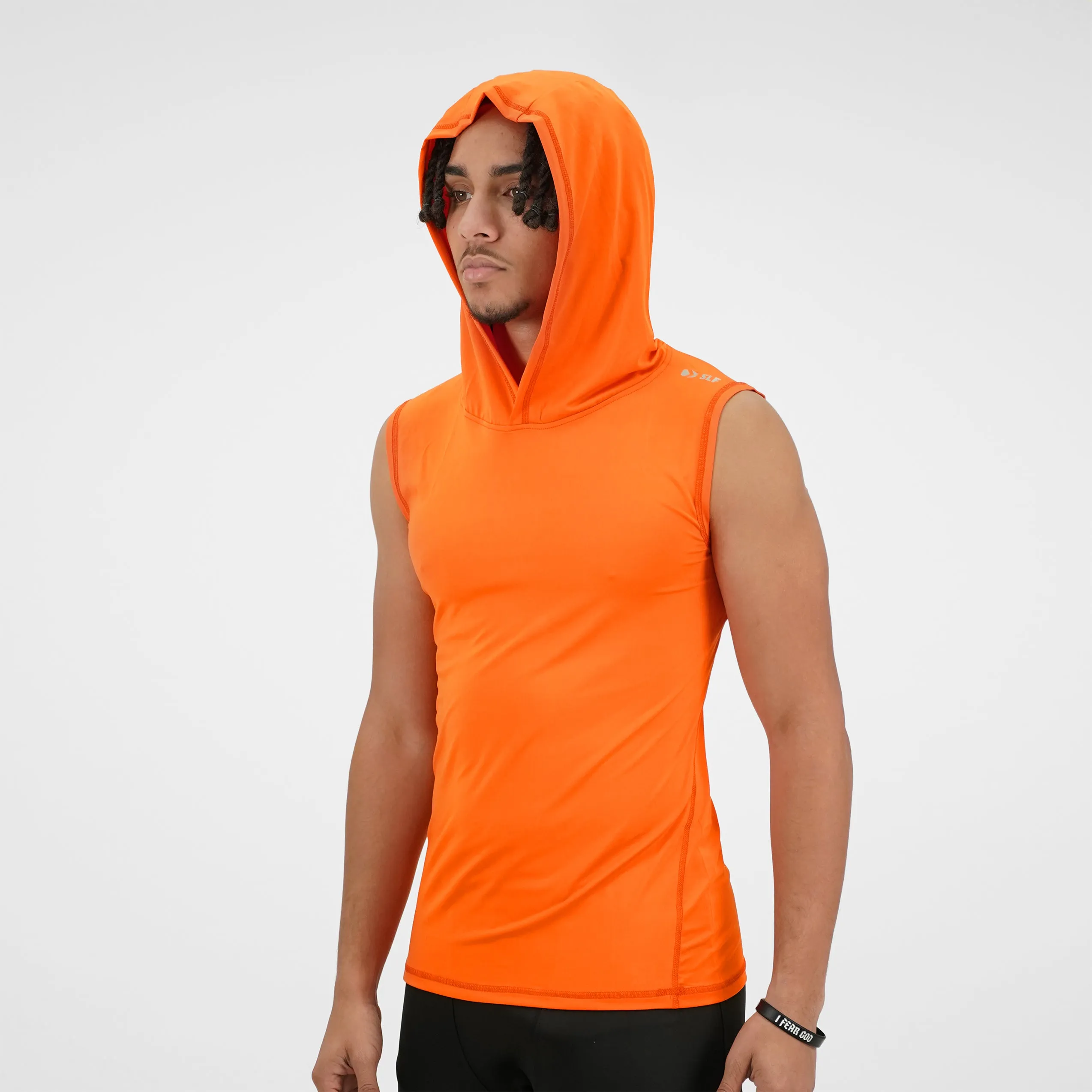 Hot Orange Sleeveless Compression Hoodie