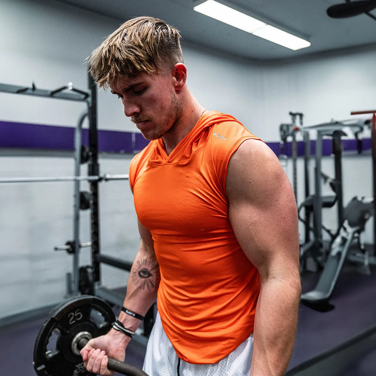 Hot Orange Sleeveless Compression Hoodie