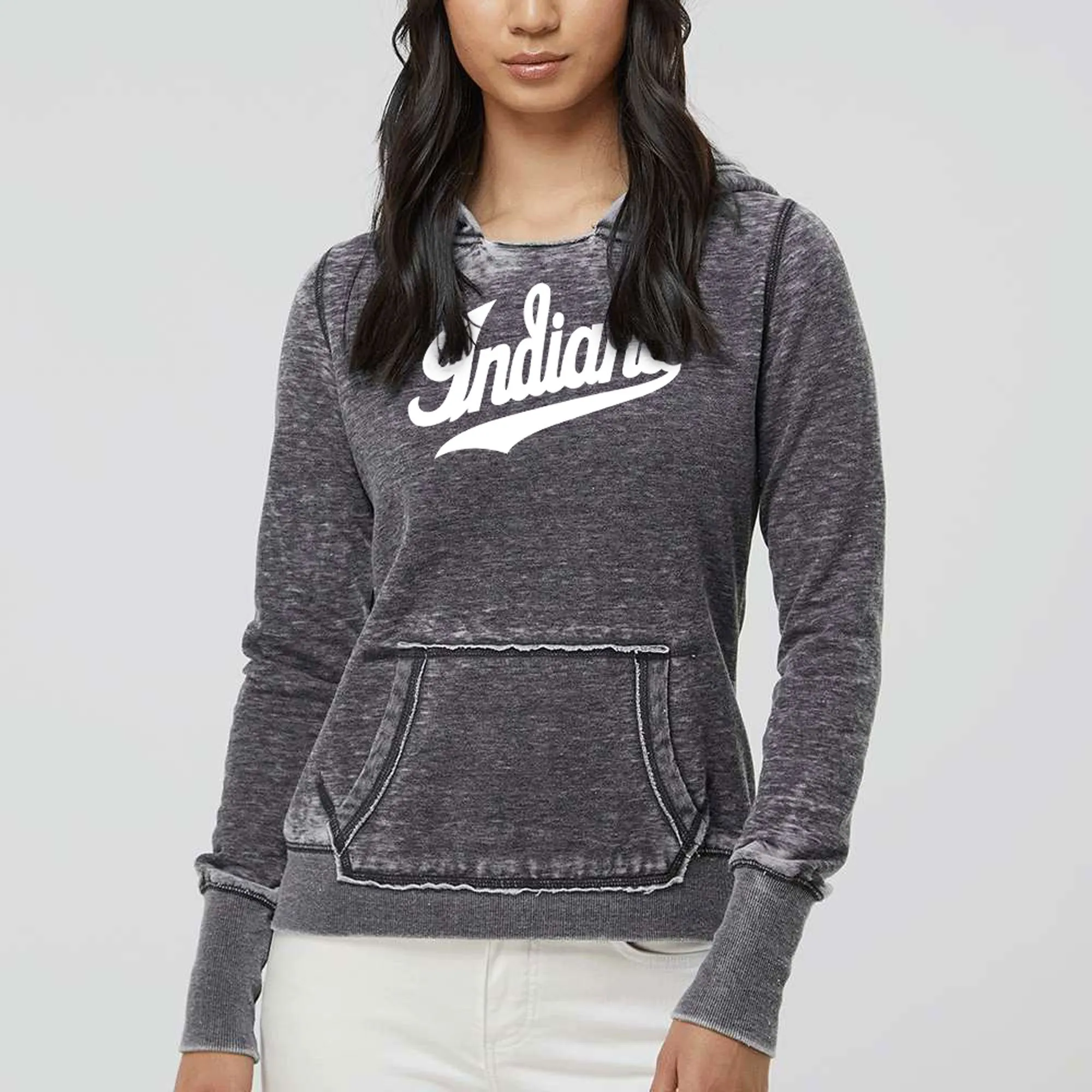 Indiana Script Women's Zen Fleece Hoodie - Dark Smoke