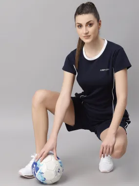 JUMP USA Women Navy Blue & White Solid Rapid-Dry T-Shirt with Shorts