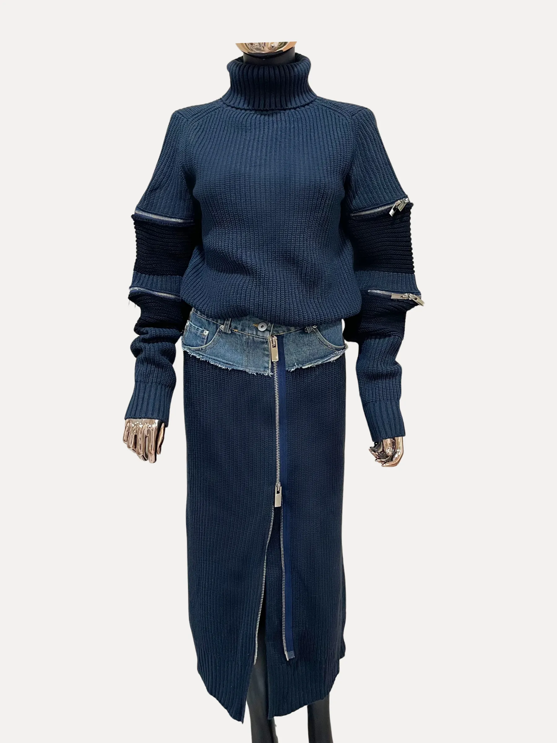 Knit Denim Skirt Set