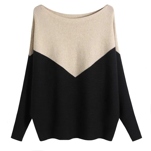 Knitted Womens Sweaters Boat Neck Batwing Sleeves Pullovers Tops