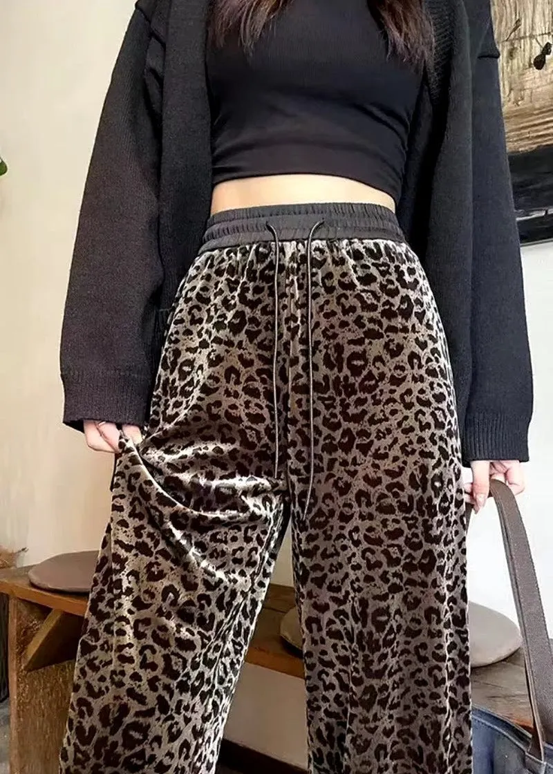 Lilian Leopard Velour Casual Pants