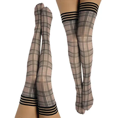 Lori Tan and Black Plaid Thigh High