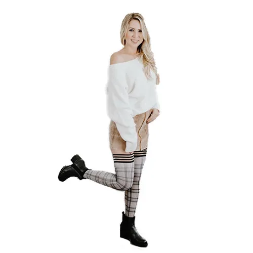 Lori Tan and Black Plaid Thigh High