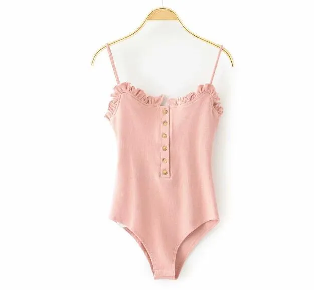 Louise Ruffle Trim Ribbed Bodysuits - 3 Colors
