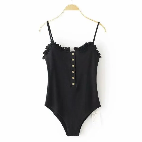 Louise Ruffle Trim Ribbed Bodysuits - 3 Colors