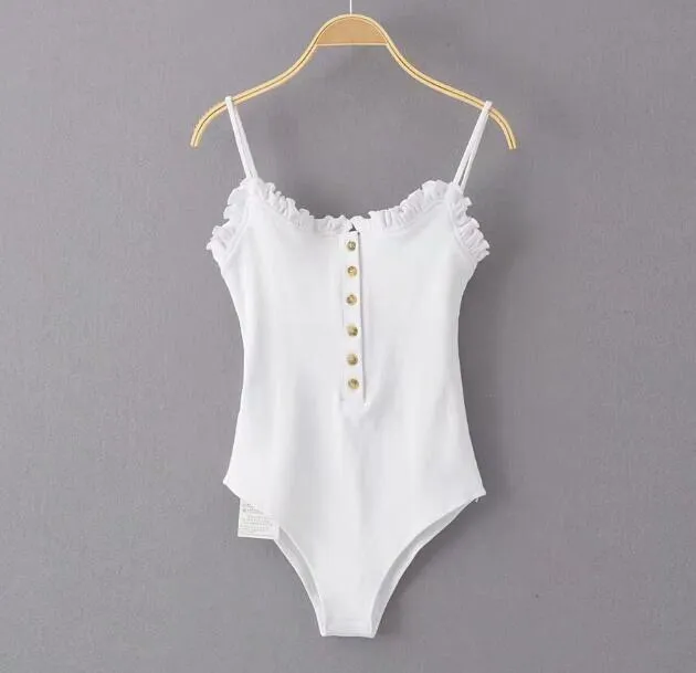 Louise Ruffle Trim Ribbed Bodysuits - 3 Colors