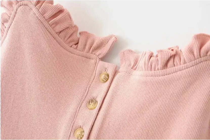 Louise Ruffle Trim Ribbed Bodysuits - 3 Colors