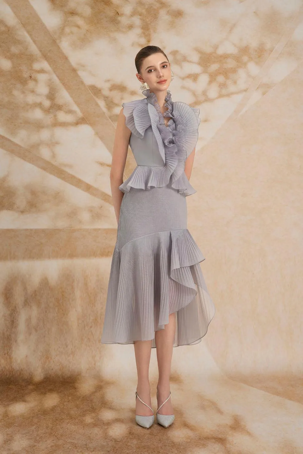 Melina Asymmetric Ruffled Organza Midi Set