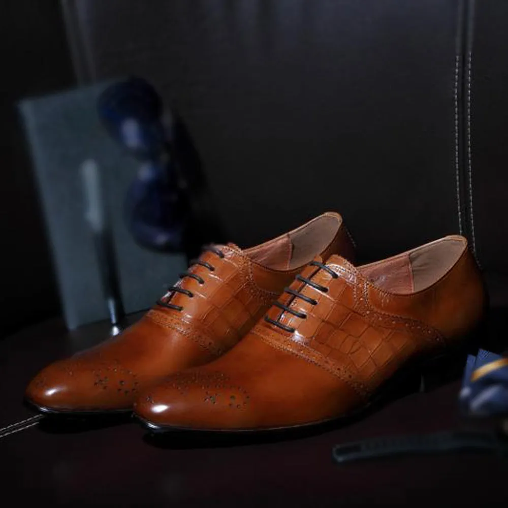 Men Low Top Lace up Pointed Oxford Shoes